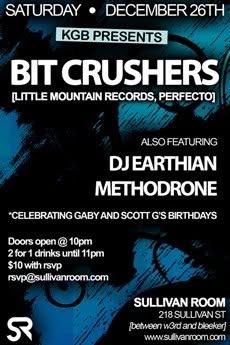 Event poster: Bit Crushers at Sullivan Room, New York · 26 December