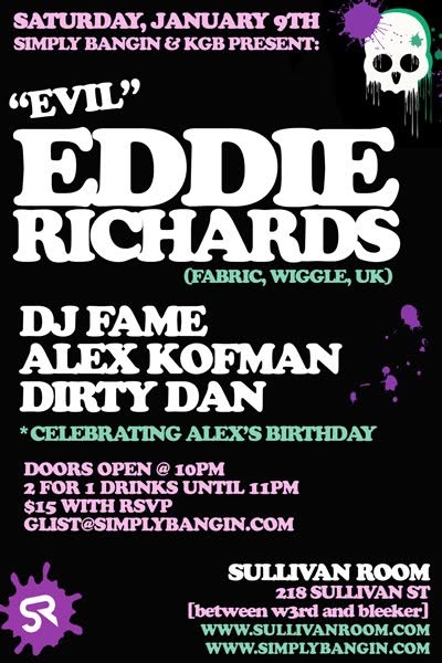 Event poster: Evil Eddie Richards at Sullivan Room, New York · 9 January