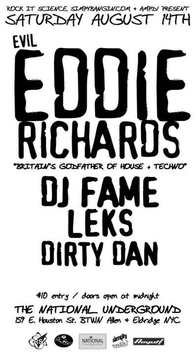 Event poster: Evil Eddie Richards · National Underground, New York · 14 August