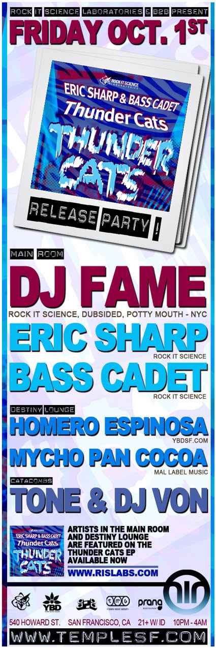 Event poster: Thunder Cats release party, San Francisco · 1 October