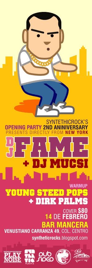 Event poster: SynthEthicRock anniversary at Bar Mancera, Mexico City · 14 February